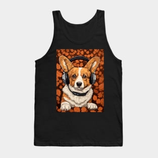 Corgi in Headphones Funny Corgi Dog Lover Autumn Gift Tank Top